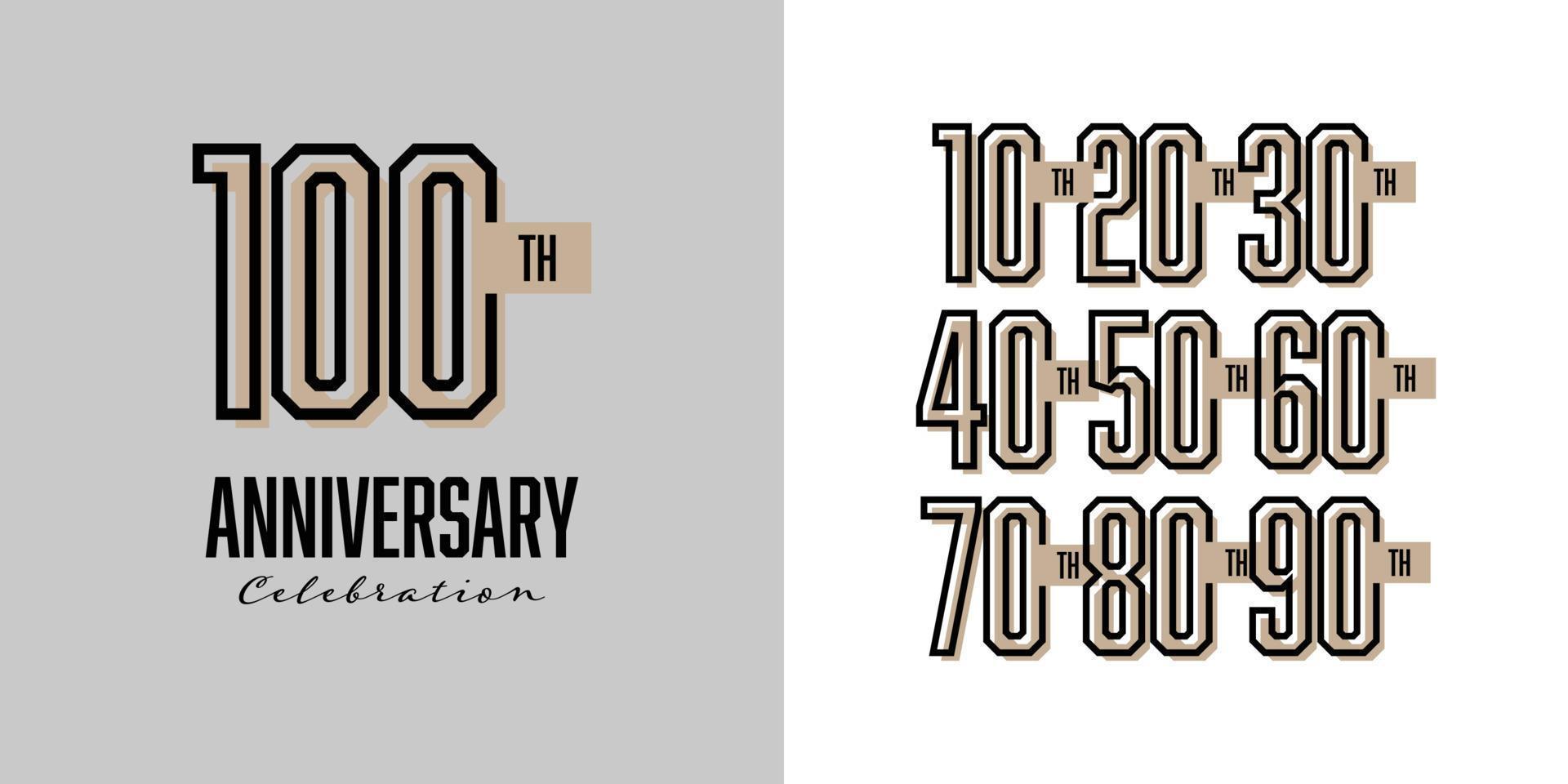 uppsättning 10 till 100 år årsdag märka illustration mall design vektor