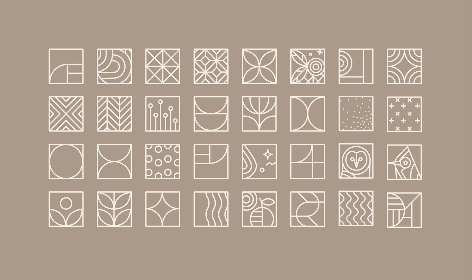 Reihe von kreativen modernen Art-Deco-Symbolen in flacher Linienstilzeichnung auf Kaffeehintergrund. vektor