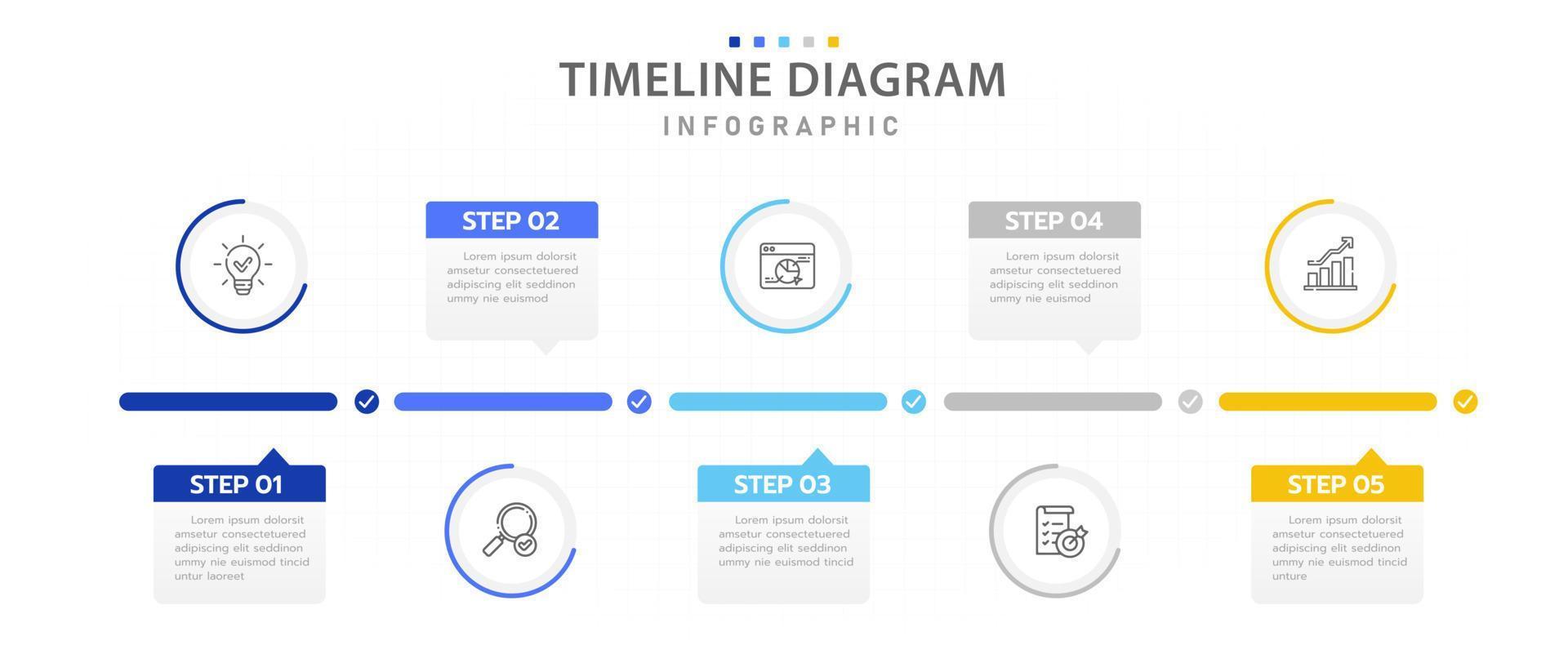 Infografik-Vorlage für Unternehmen. 5 Schritte moderne Zeitachsendiagramm-Roadmap mit Prozent-Kreisdiagramm, Präsentationsvektor-Infografik. vektor