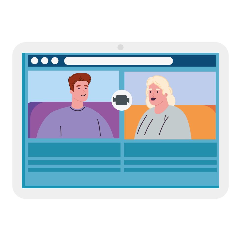 Paar sprechen auf dem Bildschirm des Tablet-Geräts miteinander, Konferenzvideoanruf vektor