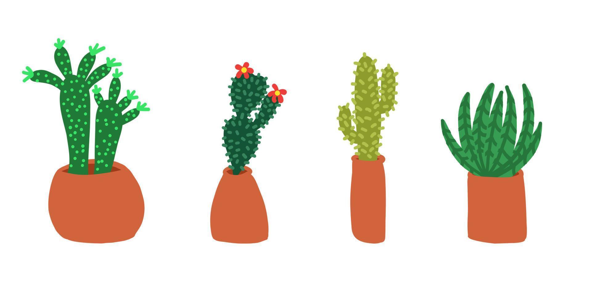 kaktusar uppsättning. vektor illustrationer i tecknad serie platt stil isolerat på vit bakgrund.