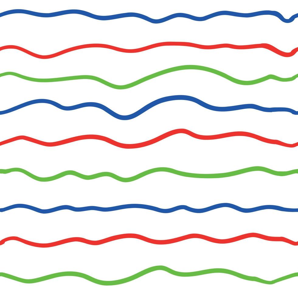 Vinka linje sömlös mönster. vektor illustration isolerat på vit bakgrund. röd, blå och grön färger.