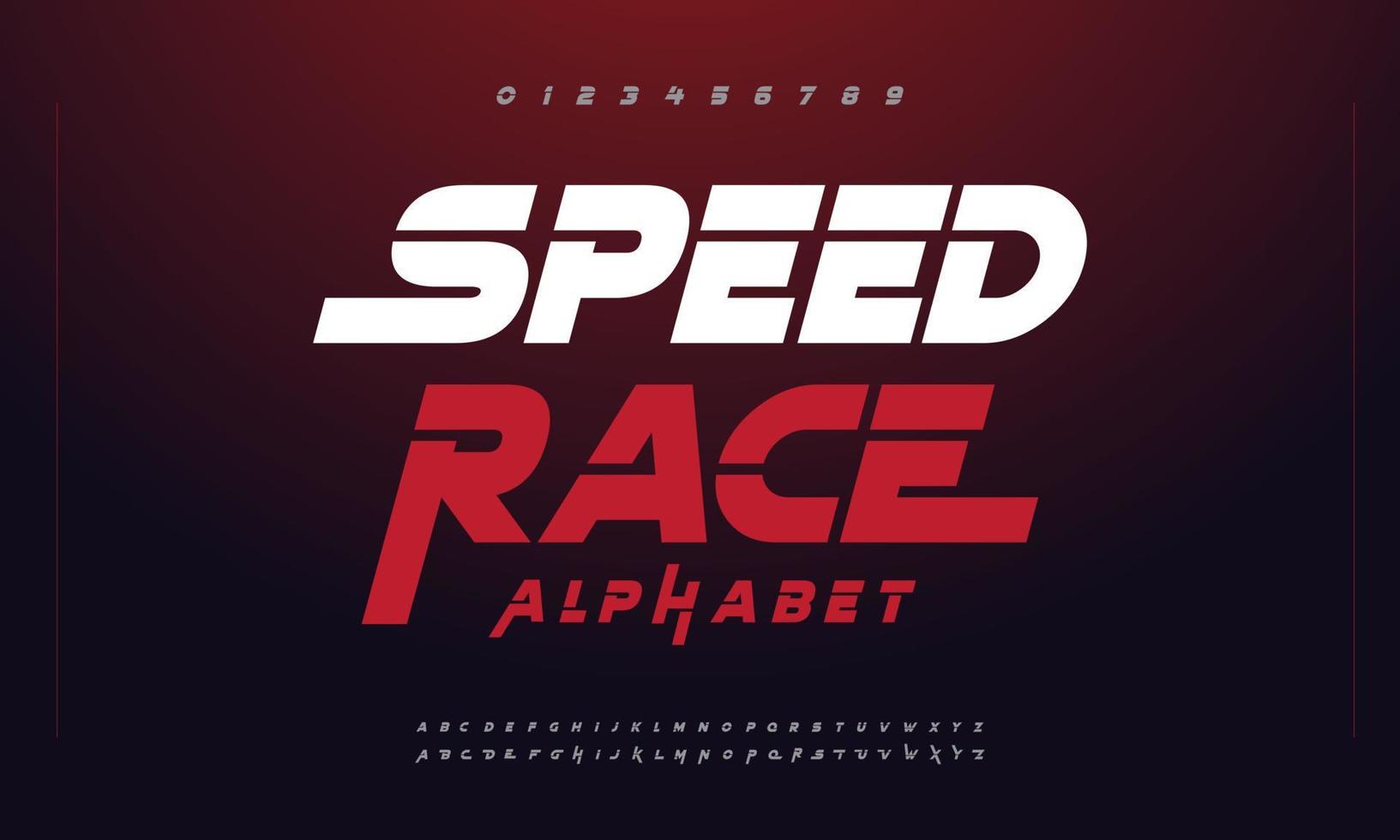 hastighet lopp sport urban font alfabet. digital trogen logotyp typsnitt vektor