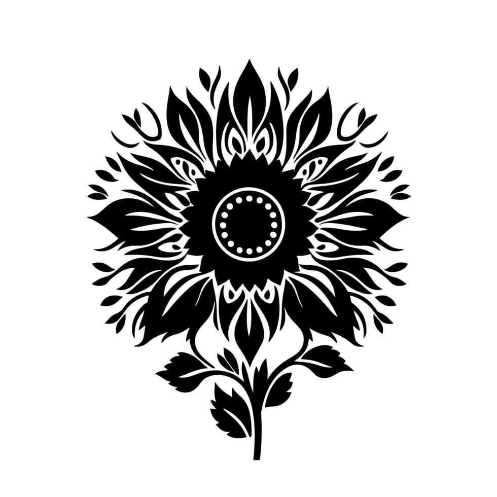 verzierte blühende Sonnenblume. dekorative illustration für, logo, emblem, stickerei, handwerk, zeichen, symbol. vektor