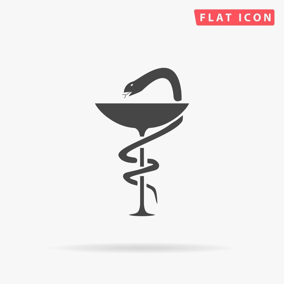 apotek med caduceus, skål med en orm. enkel platt svart symbol med skugga på vit bakgrund. vektor illustration piktogram
