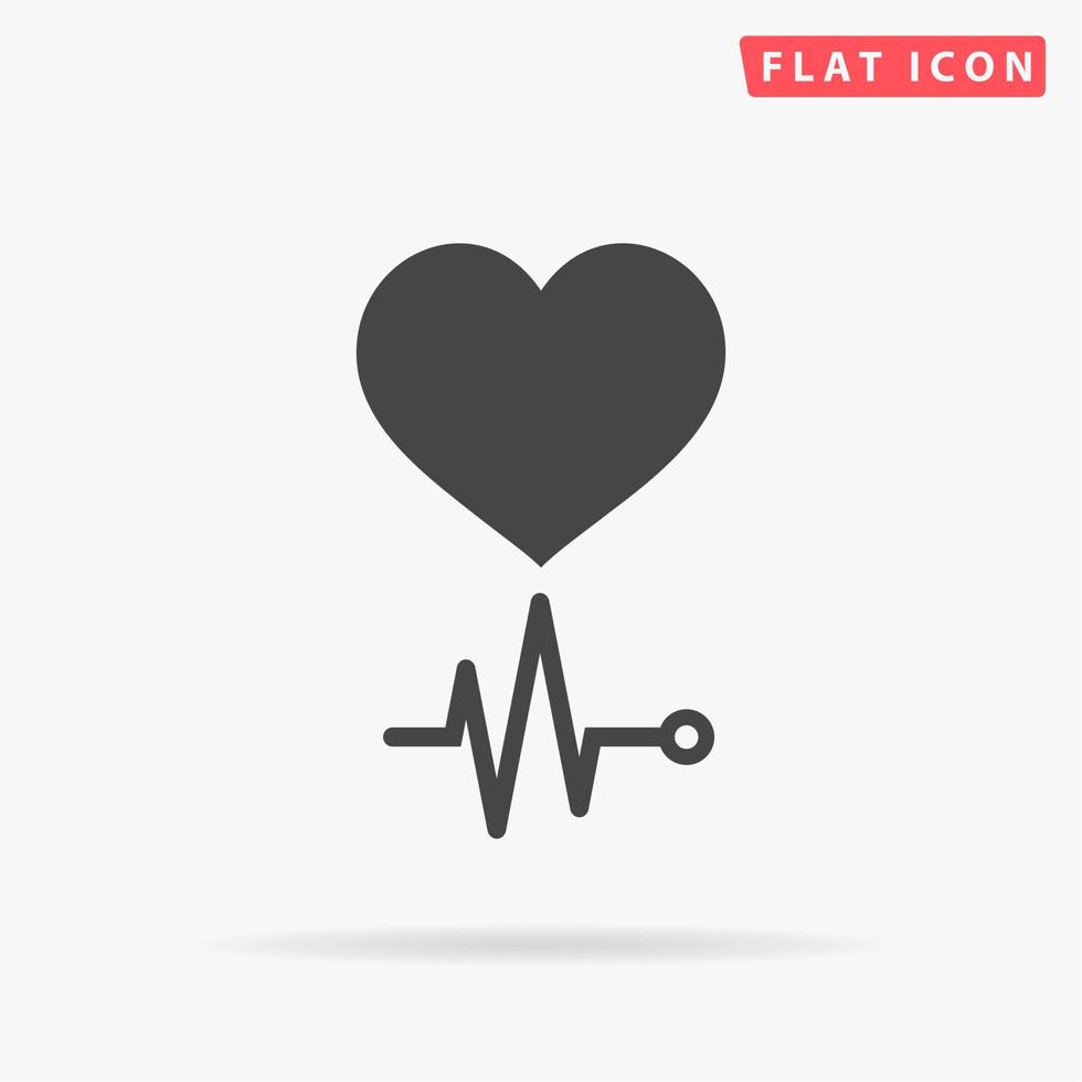 enkel hjärta med dess kardiogram. enkel platt svart symbol med skugga på vit bakgrund. vektor illustration piktogram