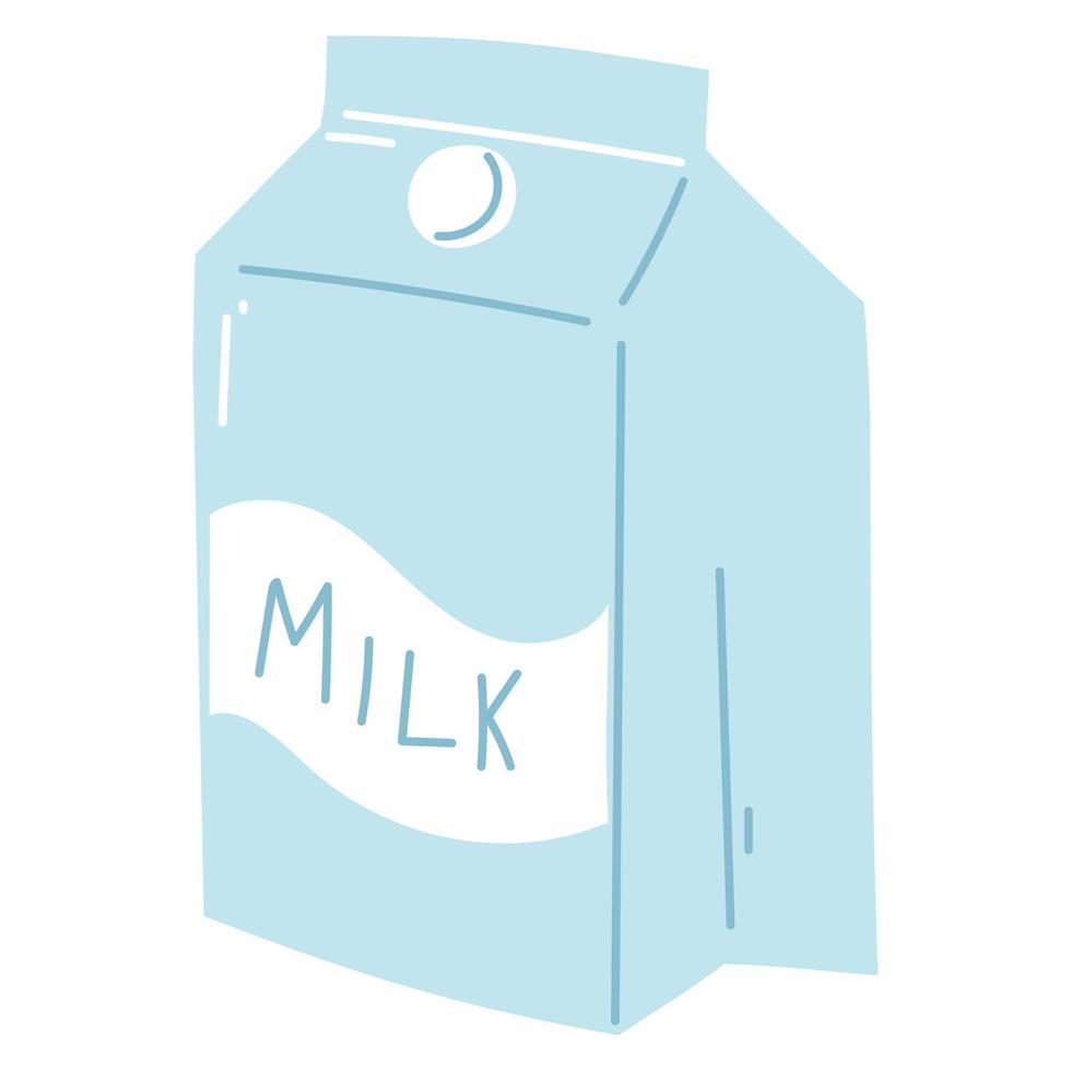 handgezeichnete Milchpackung. vektorillustration des milchprodukts im flachen karikaturstil vektor