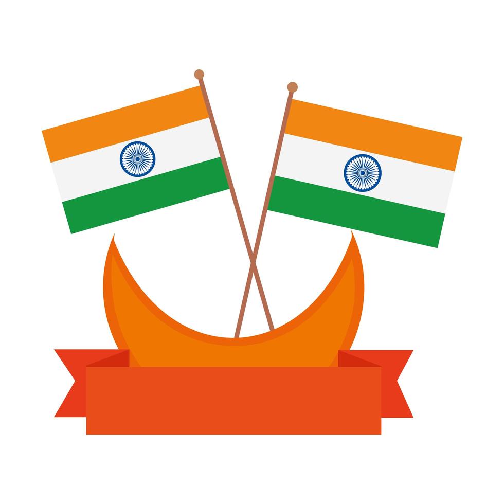 Indien flaggor med måne och band dekoration på vit bakgrund vektor