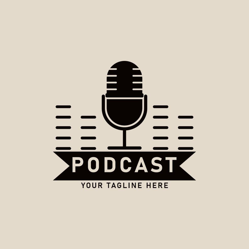 podcast gammal mikrofon årgång logotyp, ikon och symbol, vektor illustration design