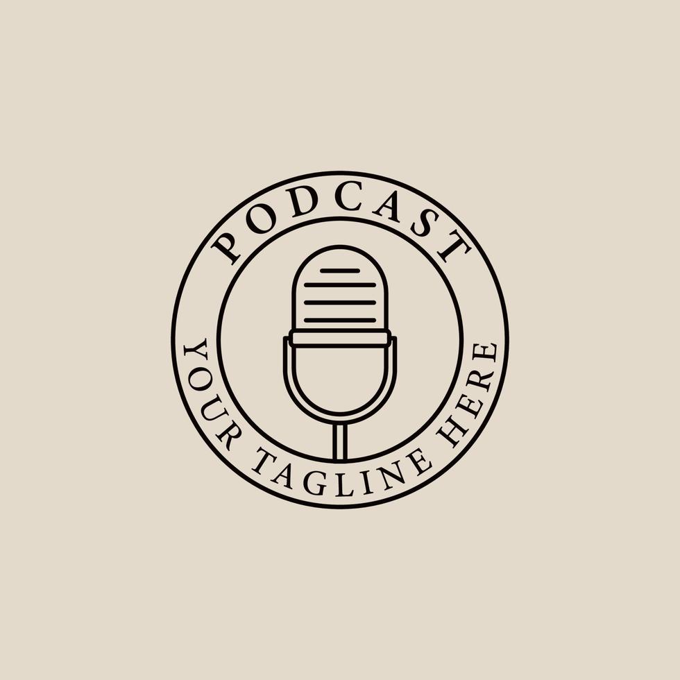 podcast altes mikrofonlinie kunstlogo, symbol und symbol, mit emblemvektorillustrationsdesign vektor
