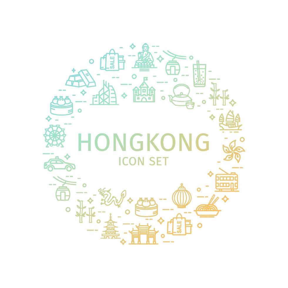 hong kong resa och turism runda design mall tunn linje ikon begrepp. vektor