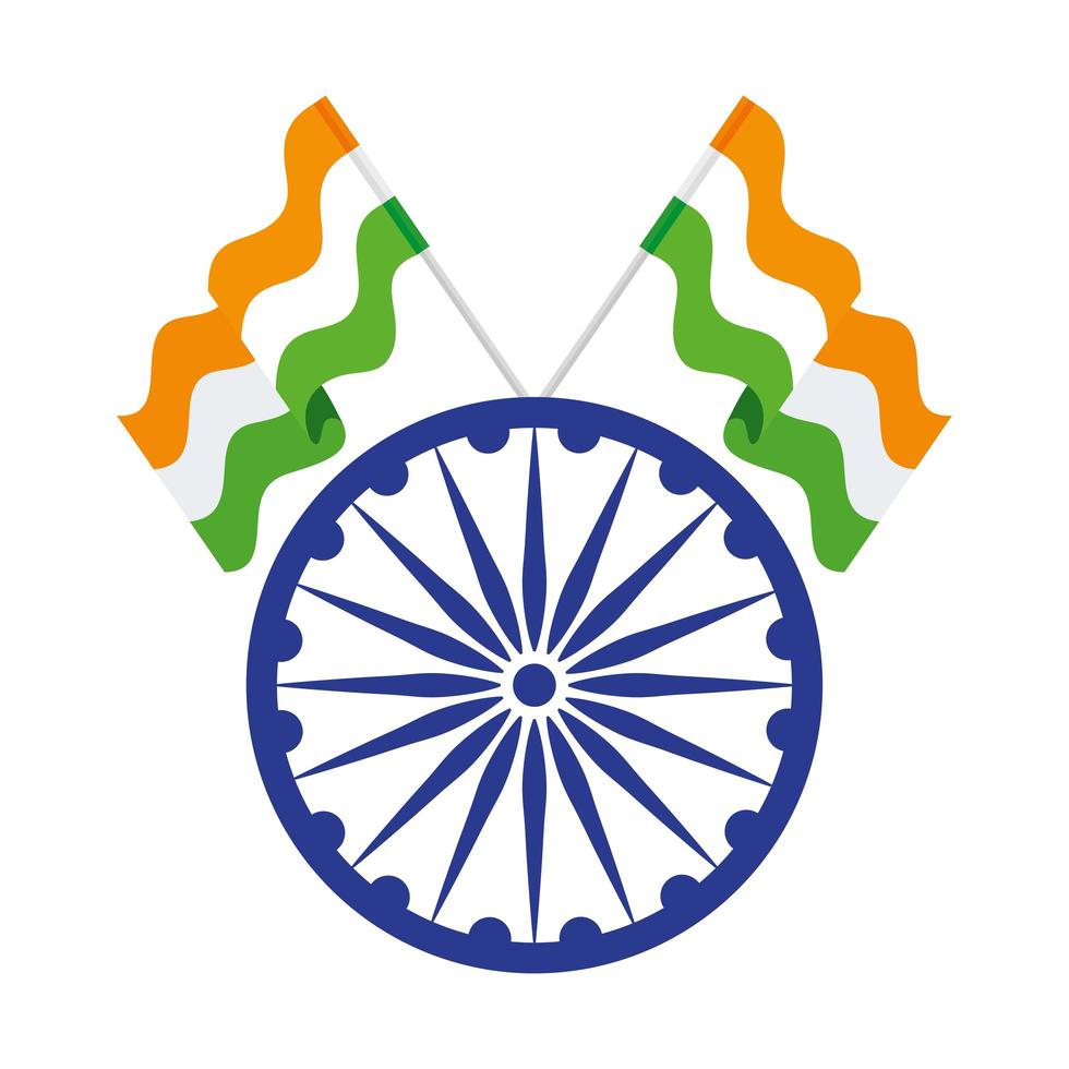 blå Ashoka hjul indisk symbol, Ashoka chakra med flaggor Indien vektor