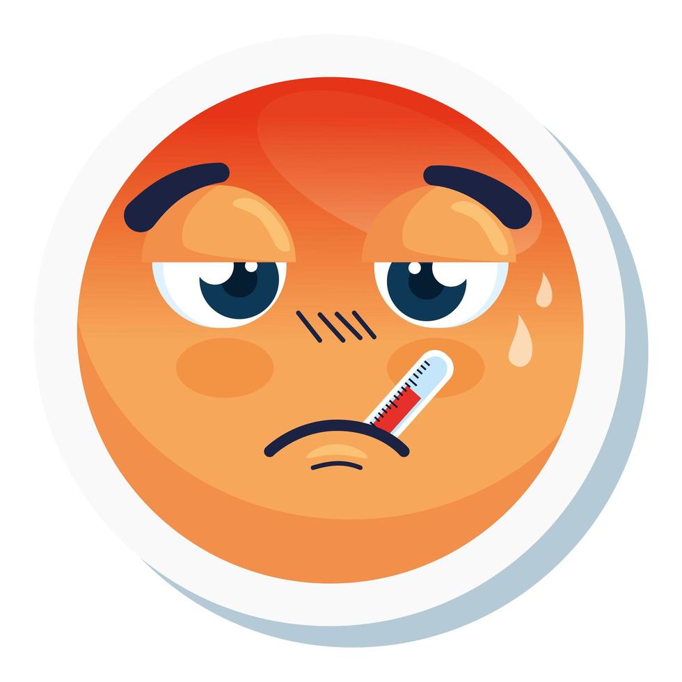emoji med feber, ansikte rött med febersjukdom, på vit bakgrund vektor