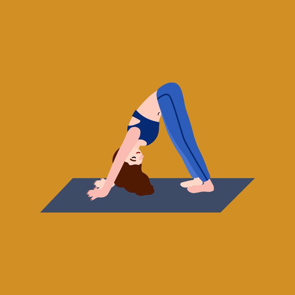 yoga lady i v-pose. Hem meditation, sport. friska livsstil. vektor illustration av övningar