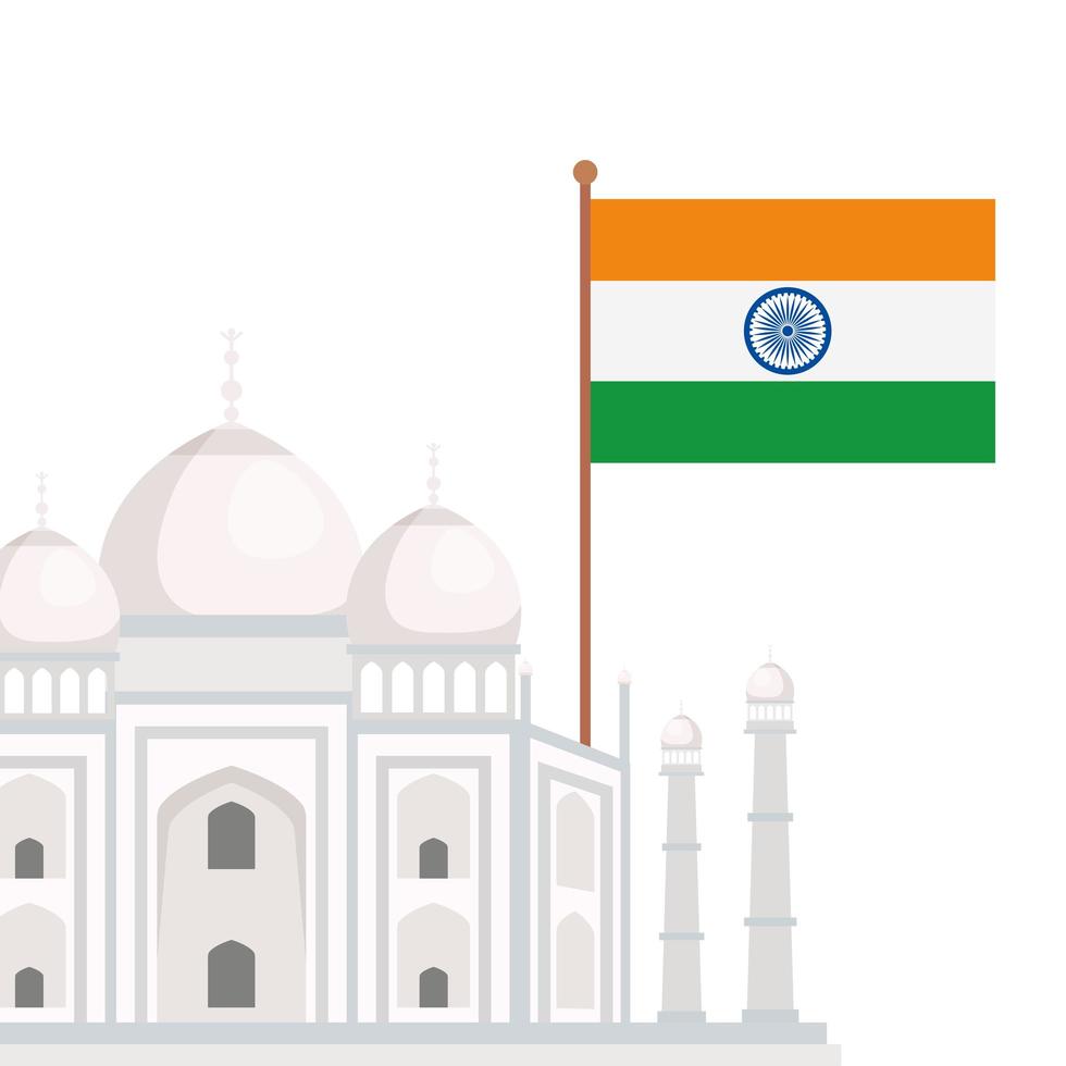 Taj Mahal, berühmtes Denkmal mit Flagge von Indien vektor