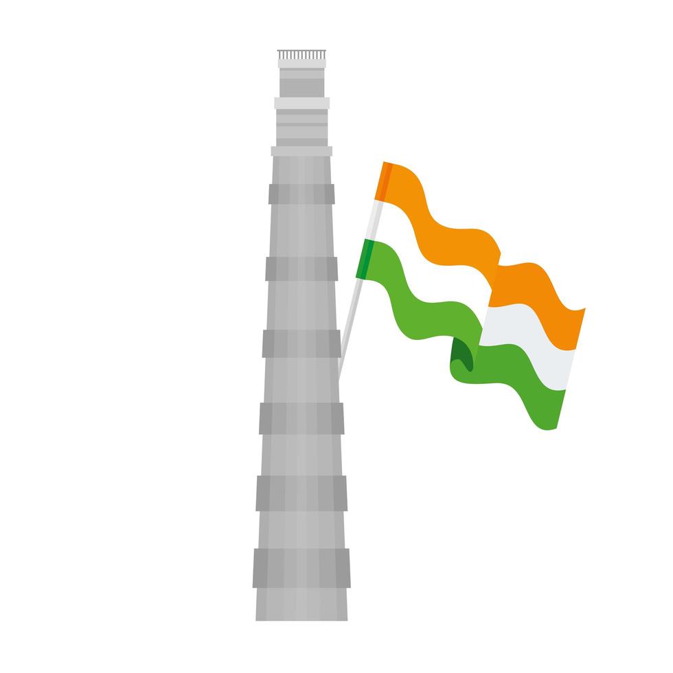 das berühmte Denkmal qutub minar mit Flagge Indien vektor