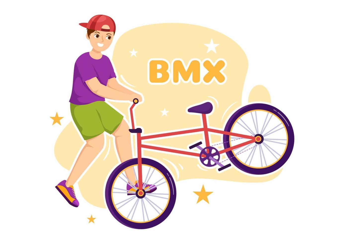 bmx-fahrradsportillustration mit jungen leuten, die fahrräder für webbanner oder zielseite in einer flachen karikaturhandzeichnungshintergrundvorlage fahren vektor