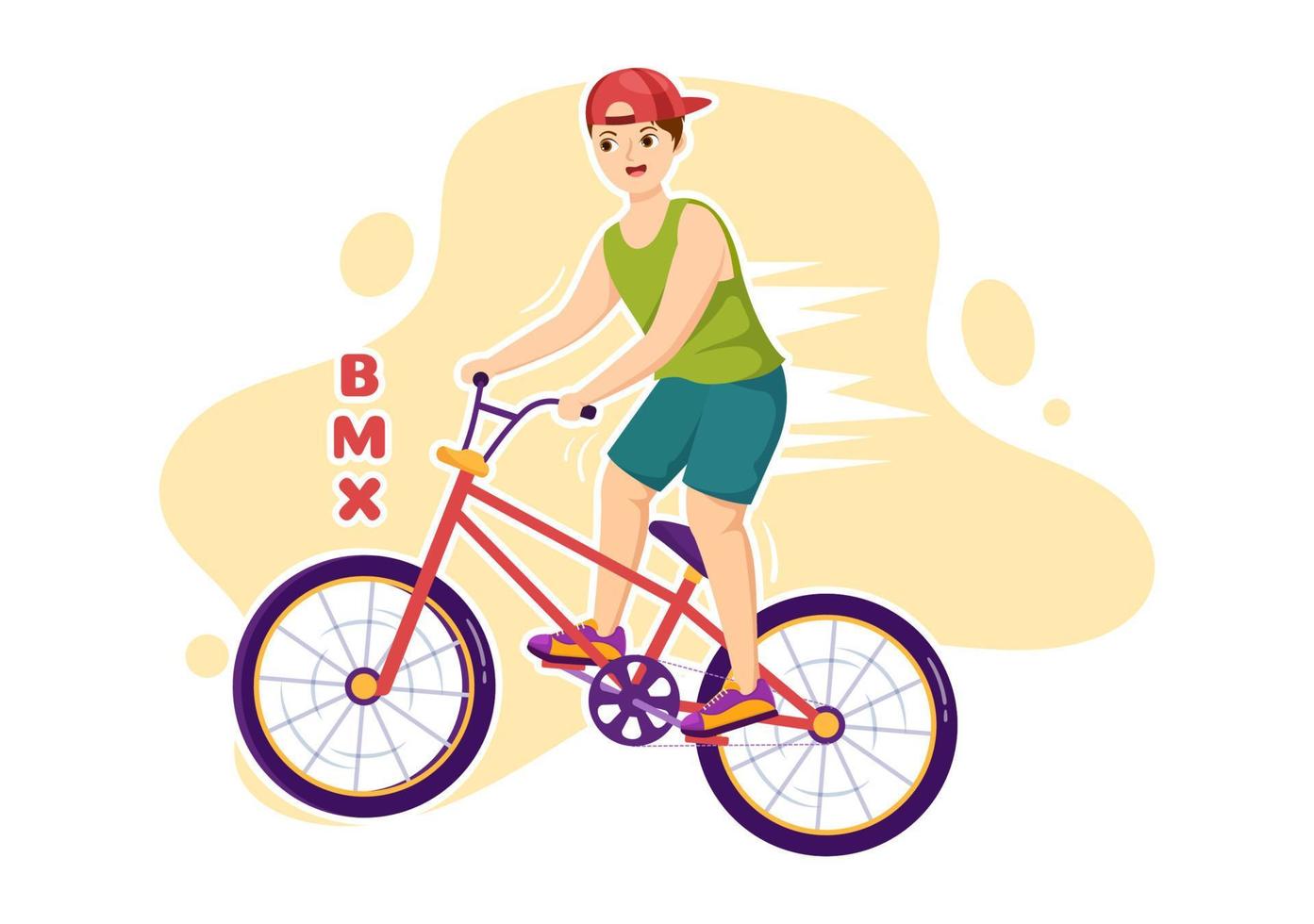 bmx-fahrradsportillustration mit jungen leuten, die fahrräder für webbanner oder zielseite in einer flachen karikaturhandzeichnungshintergrundvorlage fahren vektor