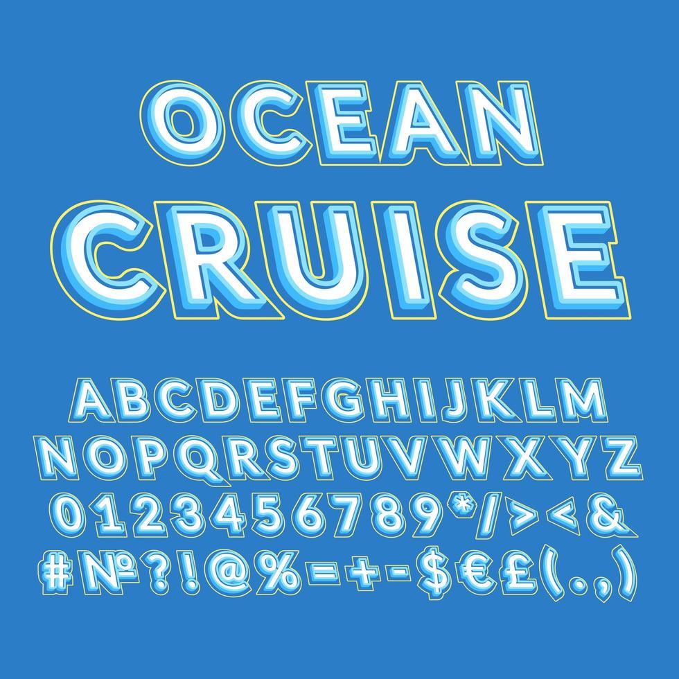 ocean cruise vintage 3d vektor alfabetuppsättning