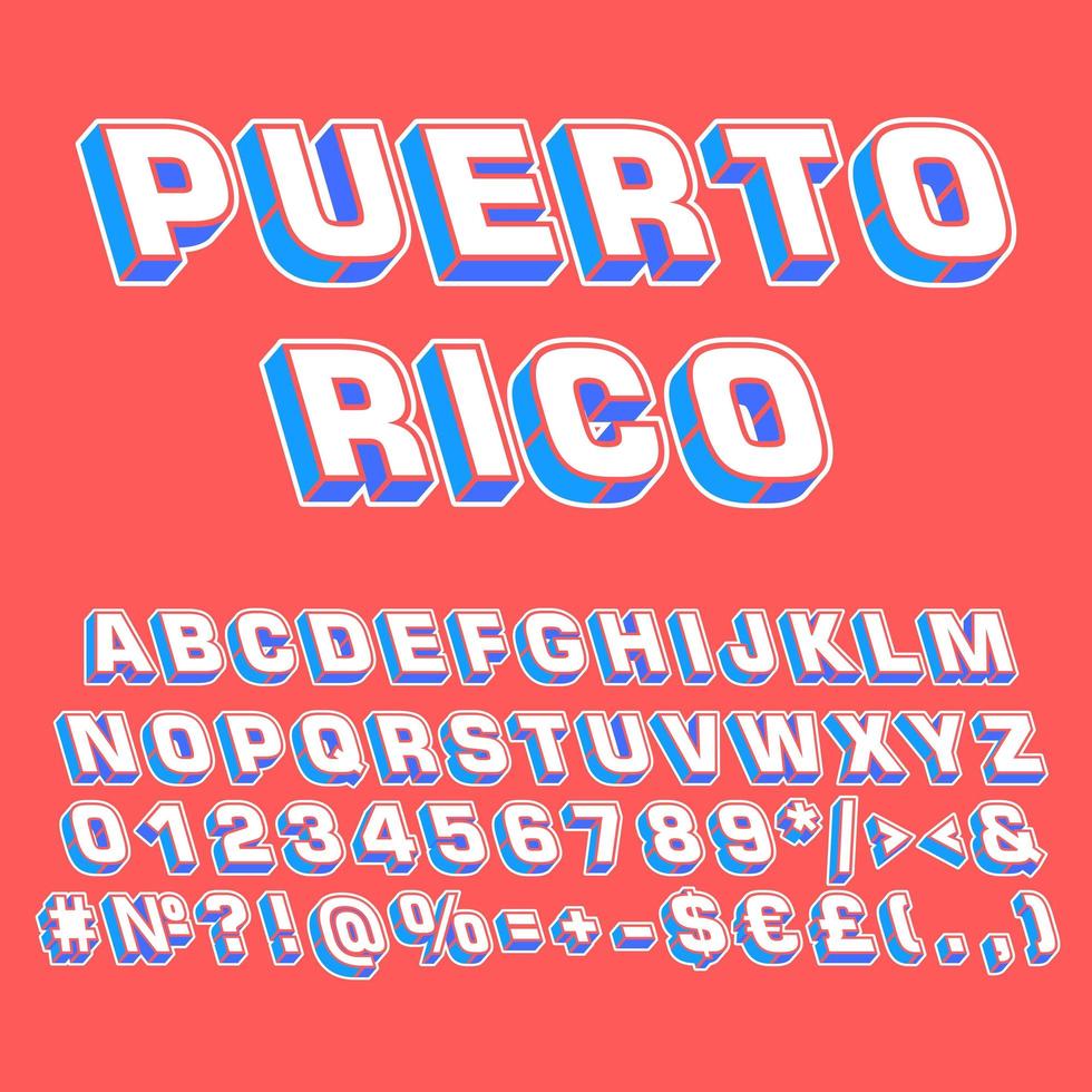 puerto rico vintage 3d vektor alphabet set