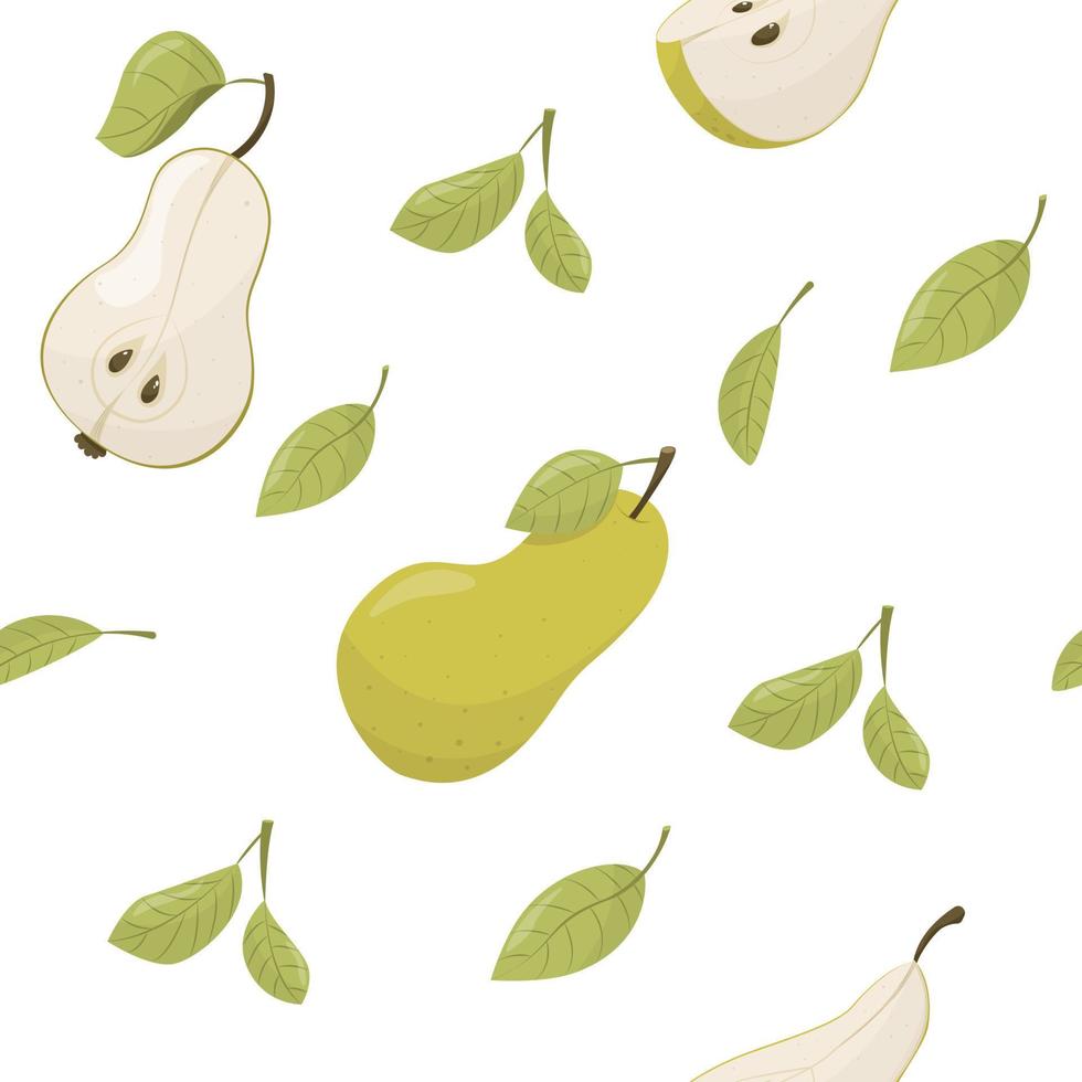 Illustration der Birne mit Blatt, Vektorillustration der Birne isoliert auf weißem Hintergrund, Birne mit Blättern, Hälfte der Birne, Stück Birne isoliert vektor