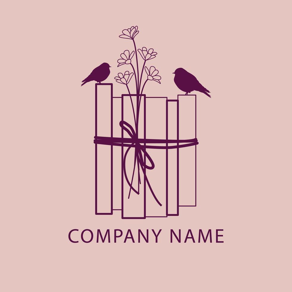 Logodesign für Buchhandlung. Bücher, Blumen und Vogelvektorlogo. vektor