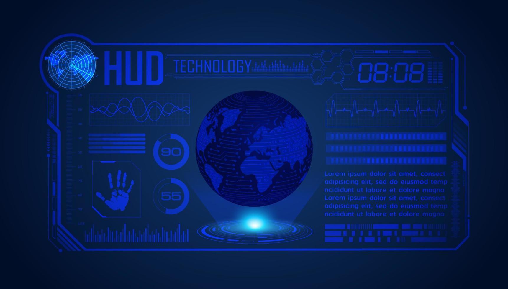 blå modern hud teknologi skärm bakgrund med klot vektor