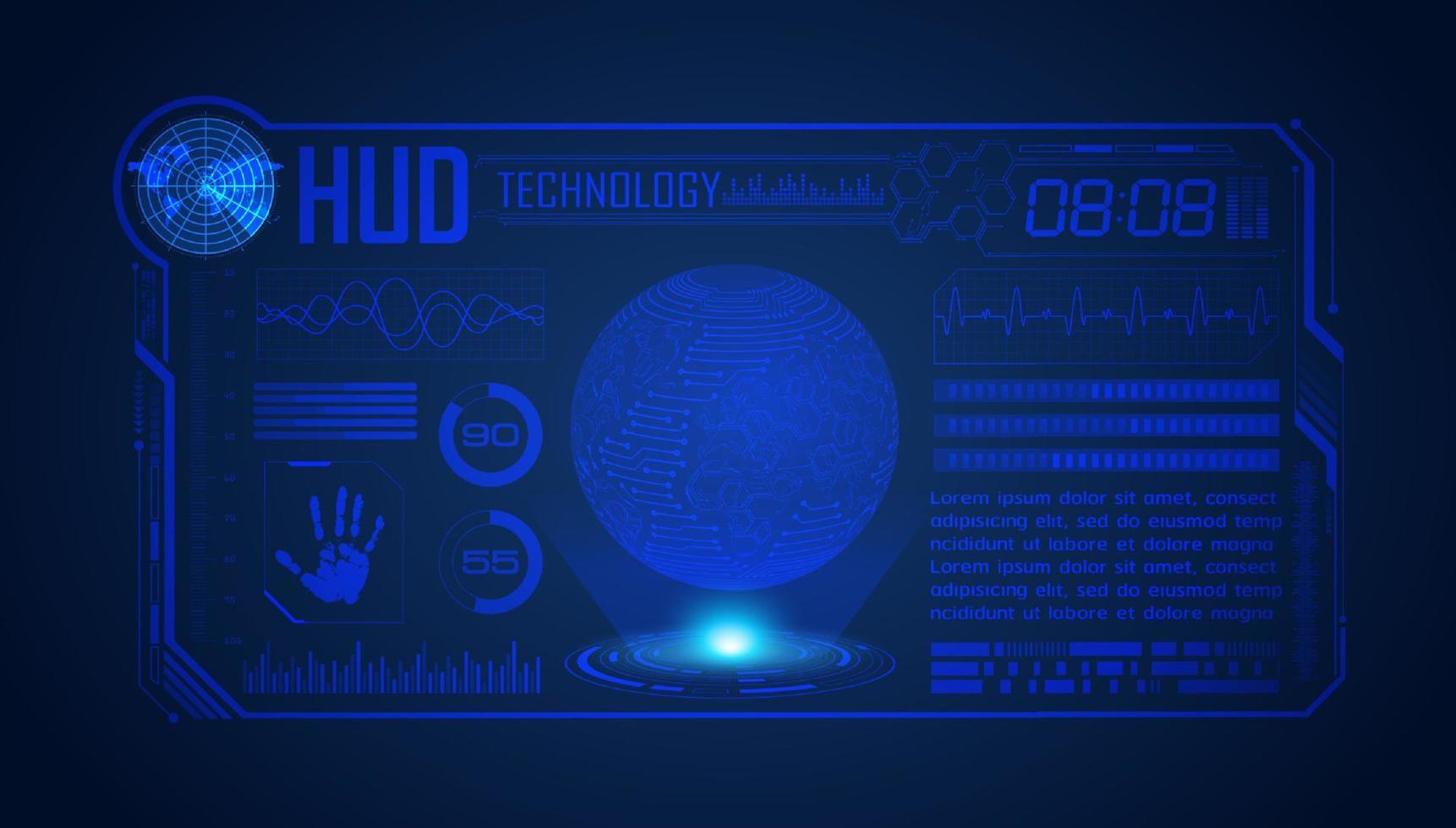 blauer moderner hud-technologie-bildschirmhintergrund mit globus vektor