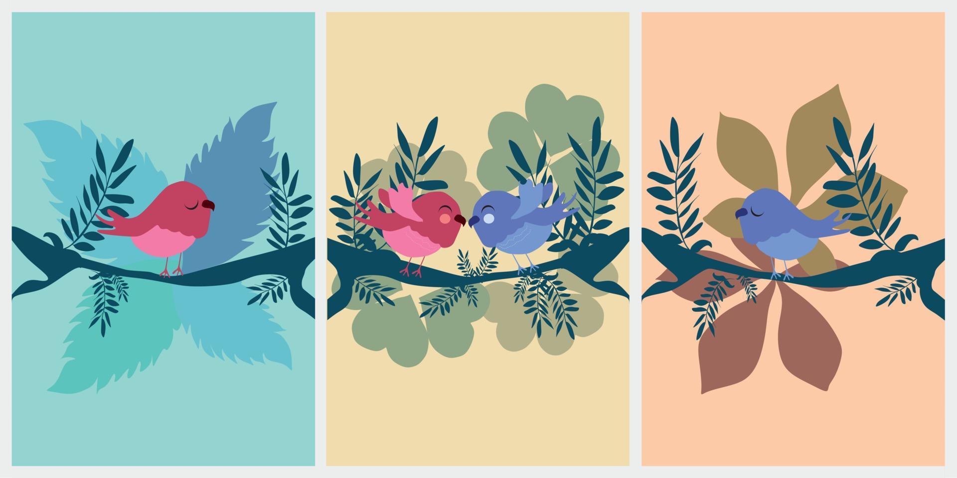 ett illustration av färgrik abstrakt bakgrund av kärlek fåglar i en gren vektor