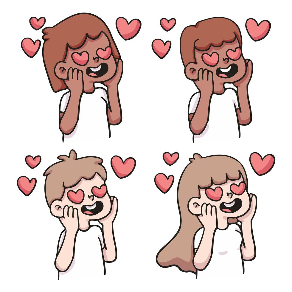 Menschen Herz in Liebe Reaktion Set niedlichen Cartoon Illustration vektor