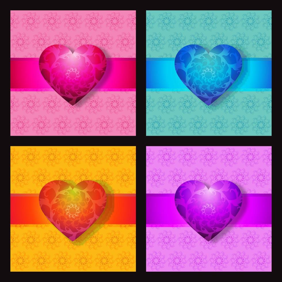 uppsättning av hjärtans dag bakgrund med Färg variationer hjärta form vektor