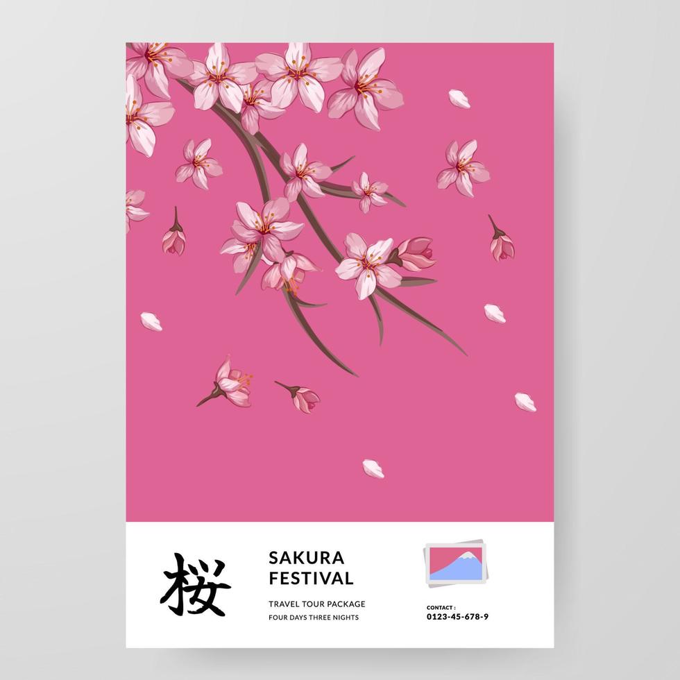 sakura festival kirschblüte japan reiseführer poster reise ins ausland mit blumenillustration vektor