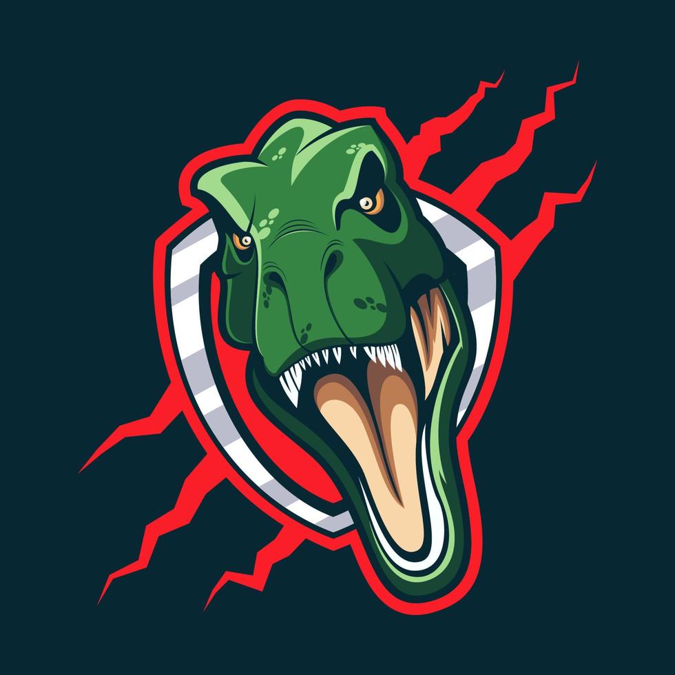 tyrannosaurus huvud skydda maskot logotyp vektor