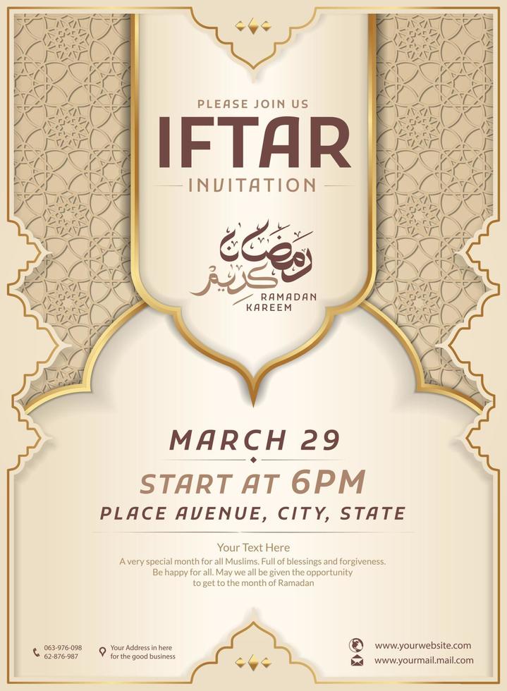 ramadan iftar inbjudan flygblad affisch med islamic stil design dekorerad med arabicum geometri vektor