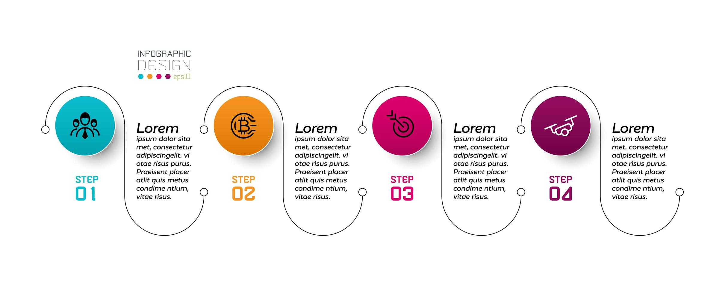 linje och cirkel 4-stegs design för presentation eller kommunikation av olika processer. infografisk design. vektor