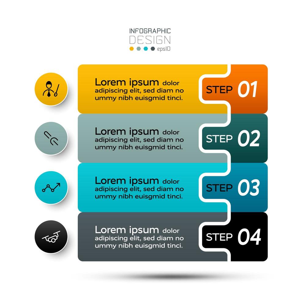 ein neuer Stil des Vektordesigns. 4-stufige Infografiken enthalten Informationen zur Erläuterung der Arbeitsmuster. Illustration. vektor