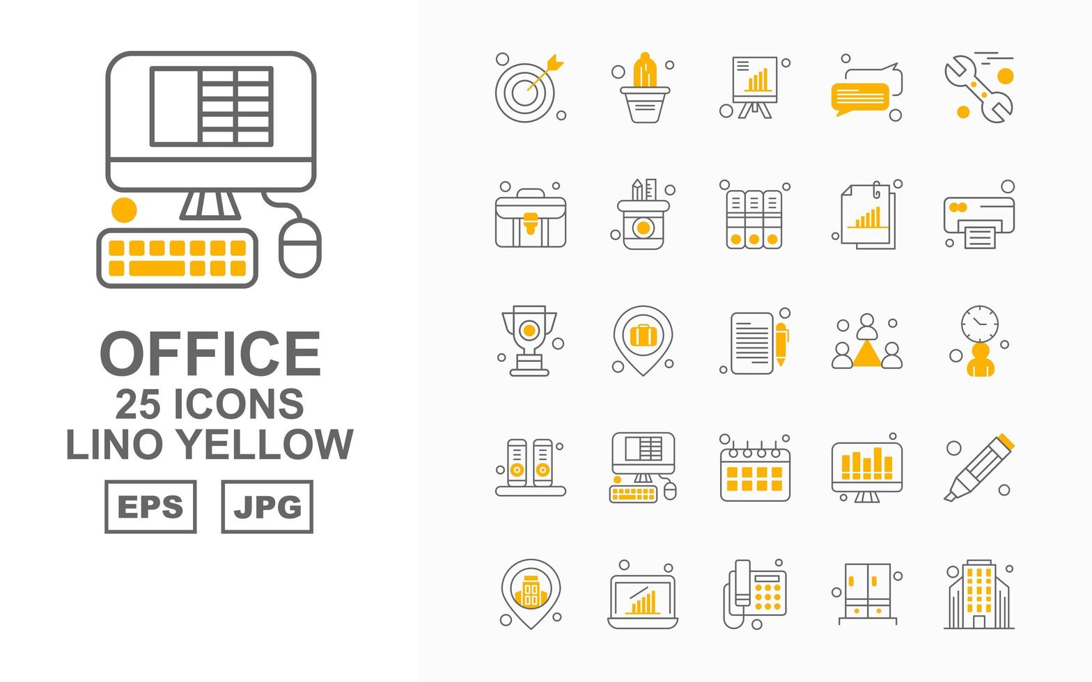 25 Premium Office II Linol Gelb Icon Pack vektor