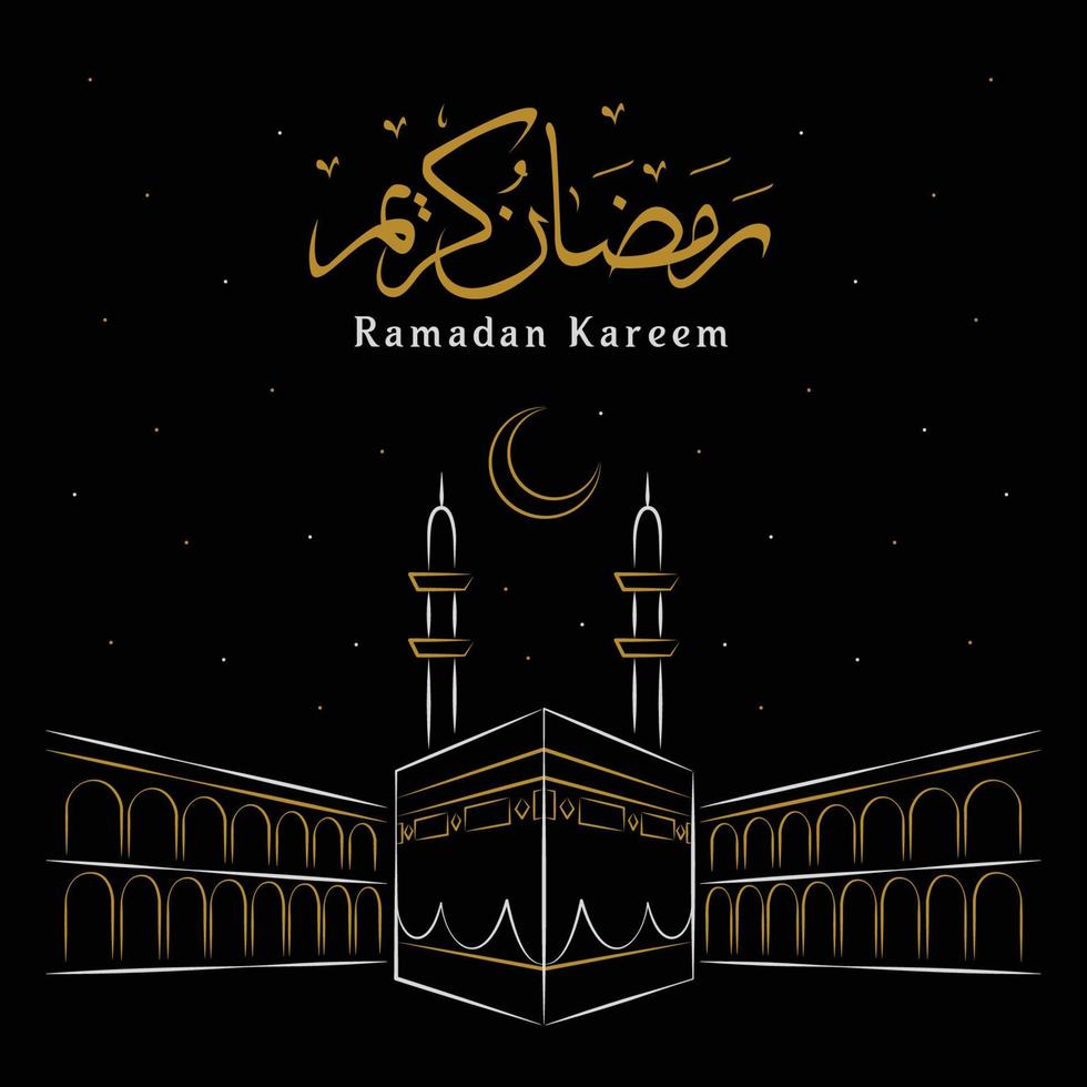 ramadan hintergrund mit kaaba hand gezeichneter illustration vektor