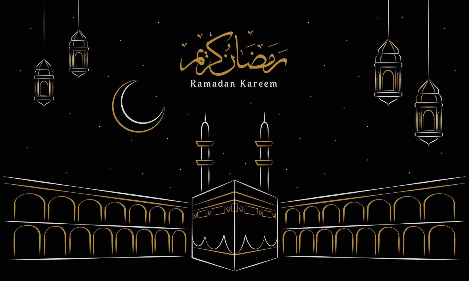 ramadan bakgrund med kaaba hand dragen illustration vektor