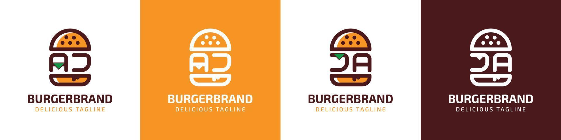 buchstabe aj und ja burger-logo, geeignet für jedes geschäft im zusammenhang mit burger mit aj- oder ja-initialen. vektor