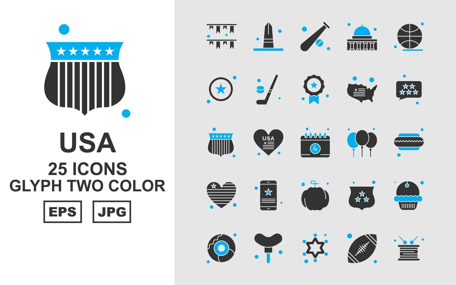 25 Premium USA Glyph zweifarbiges Icon Pack vektor