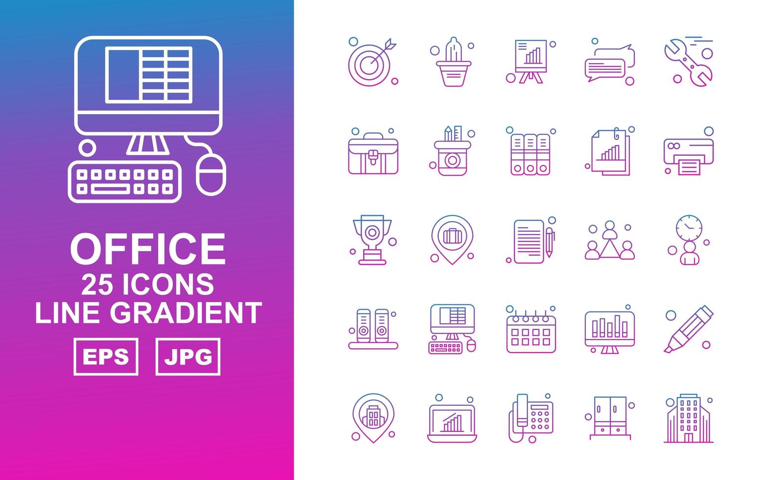 25 premium office ii linje gradient ikonpaket vektor