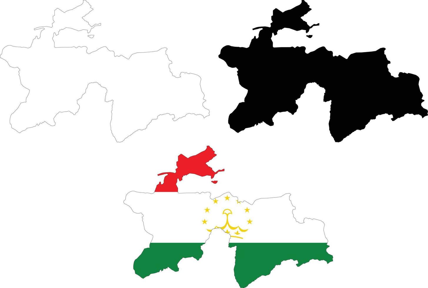 Karte Tadschikistan auf weißem Hintergrund. Tadschikistan-Kartenumriss. Tadschikistan-Vektorkarte mit der Flagge im Inneren. vektor