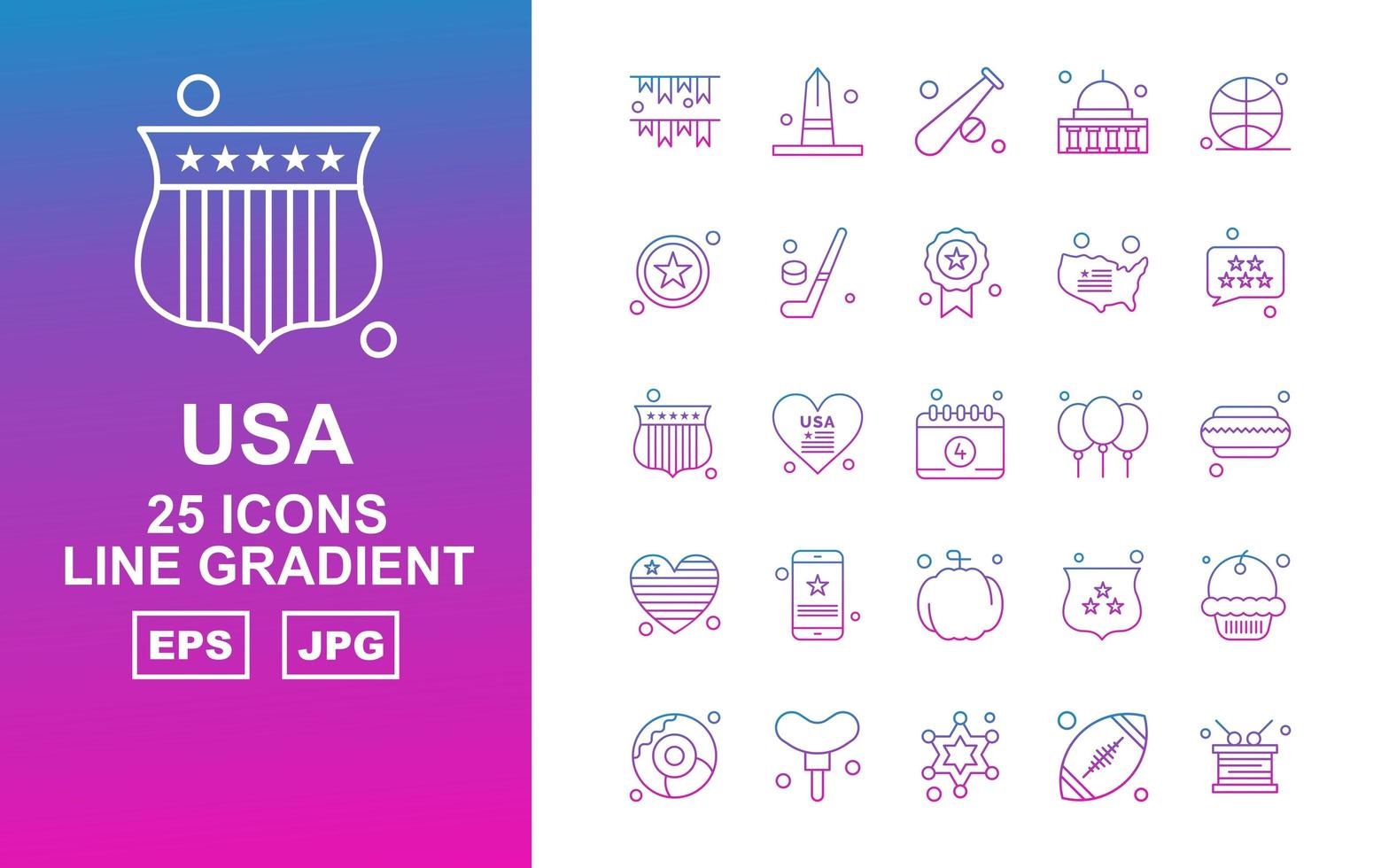 25 premium usa line gradient icon pack vektor