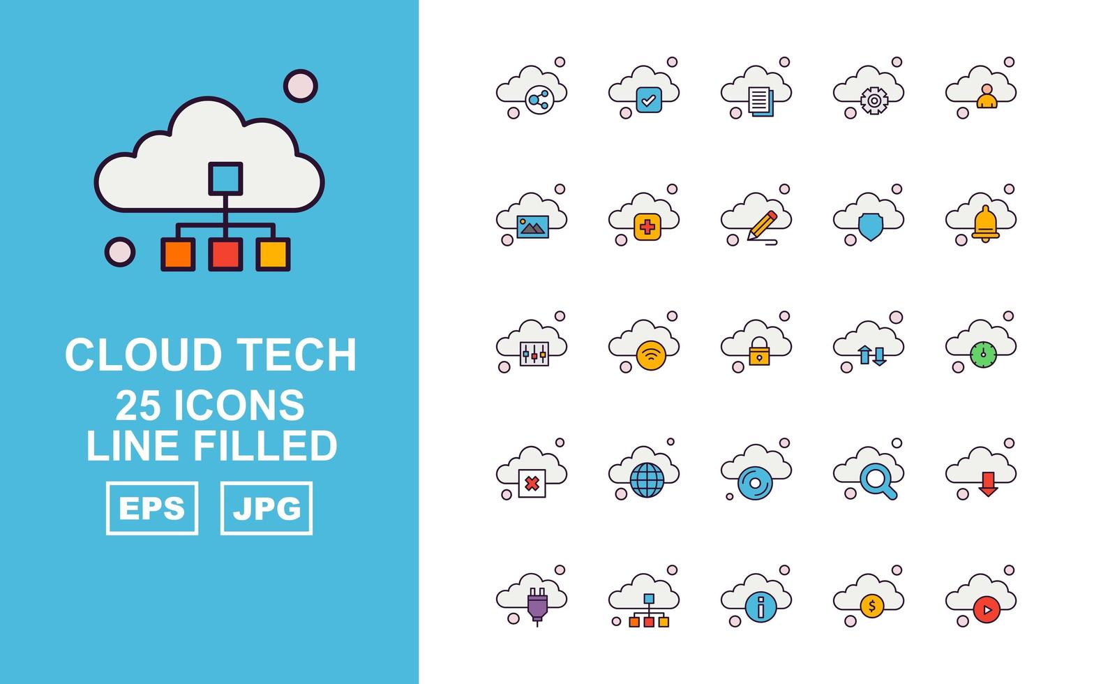 25 Premium Cloud Tech Line gefüllt Icon Pack vektor