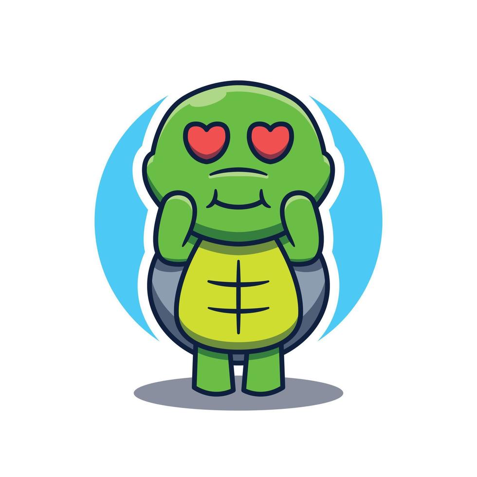 niedliches schildkröten-maskottchen-cartoon-logo, das sich verliebt vektor
