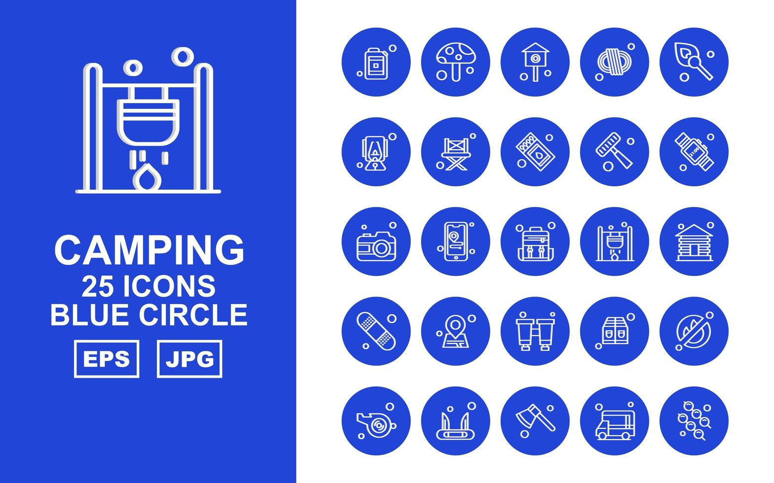 25 Premium Camping Blue Circle Icon Pack vektor