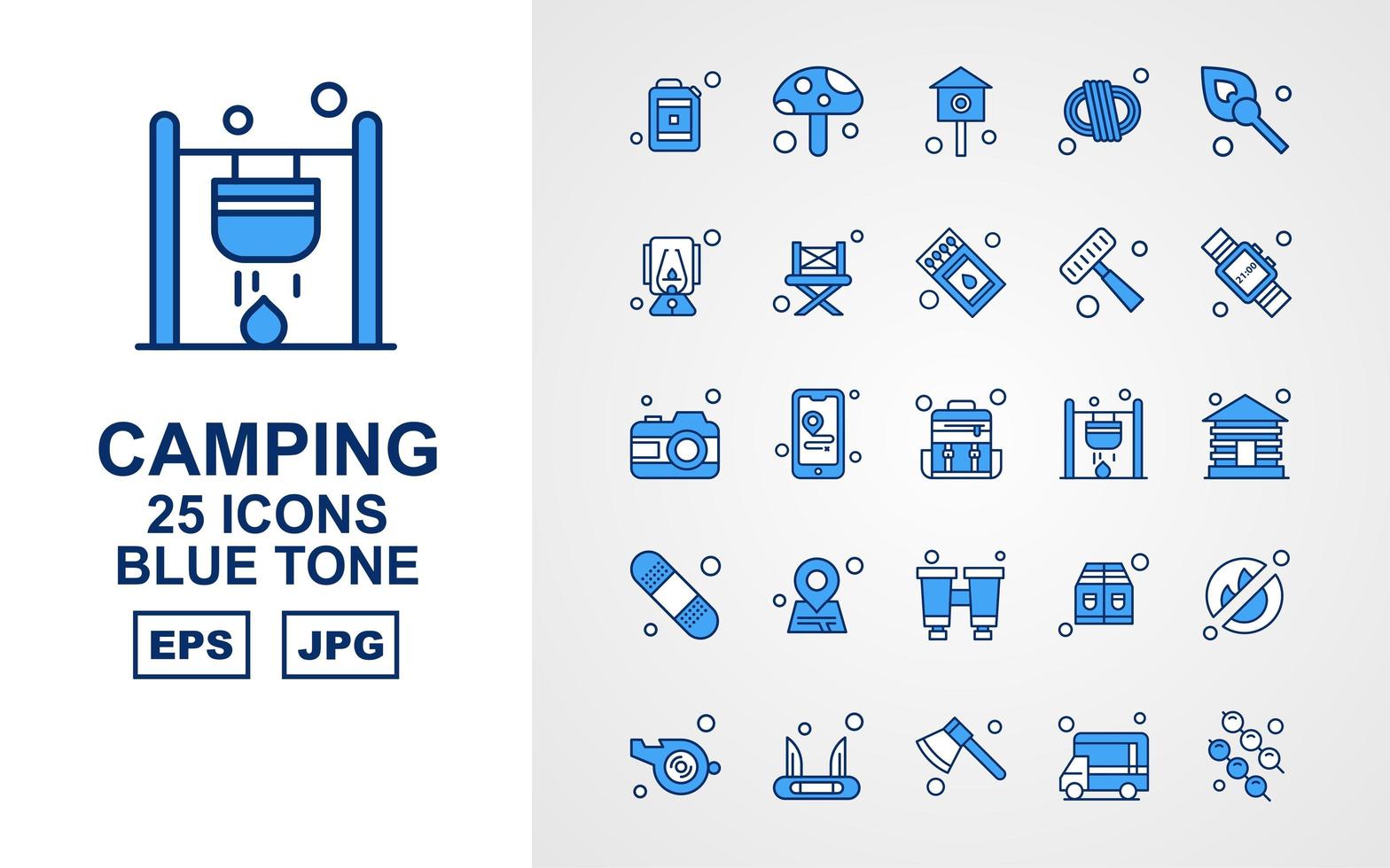 25 Premium Camping Blue Tone Icon Pack vektor