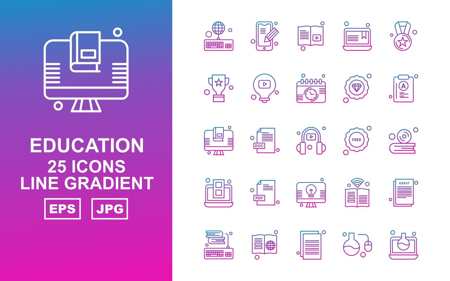 25 Premium Education Line Farbverlauf Icon Pack vektor