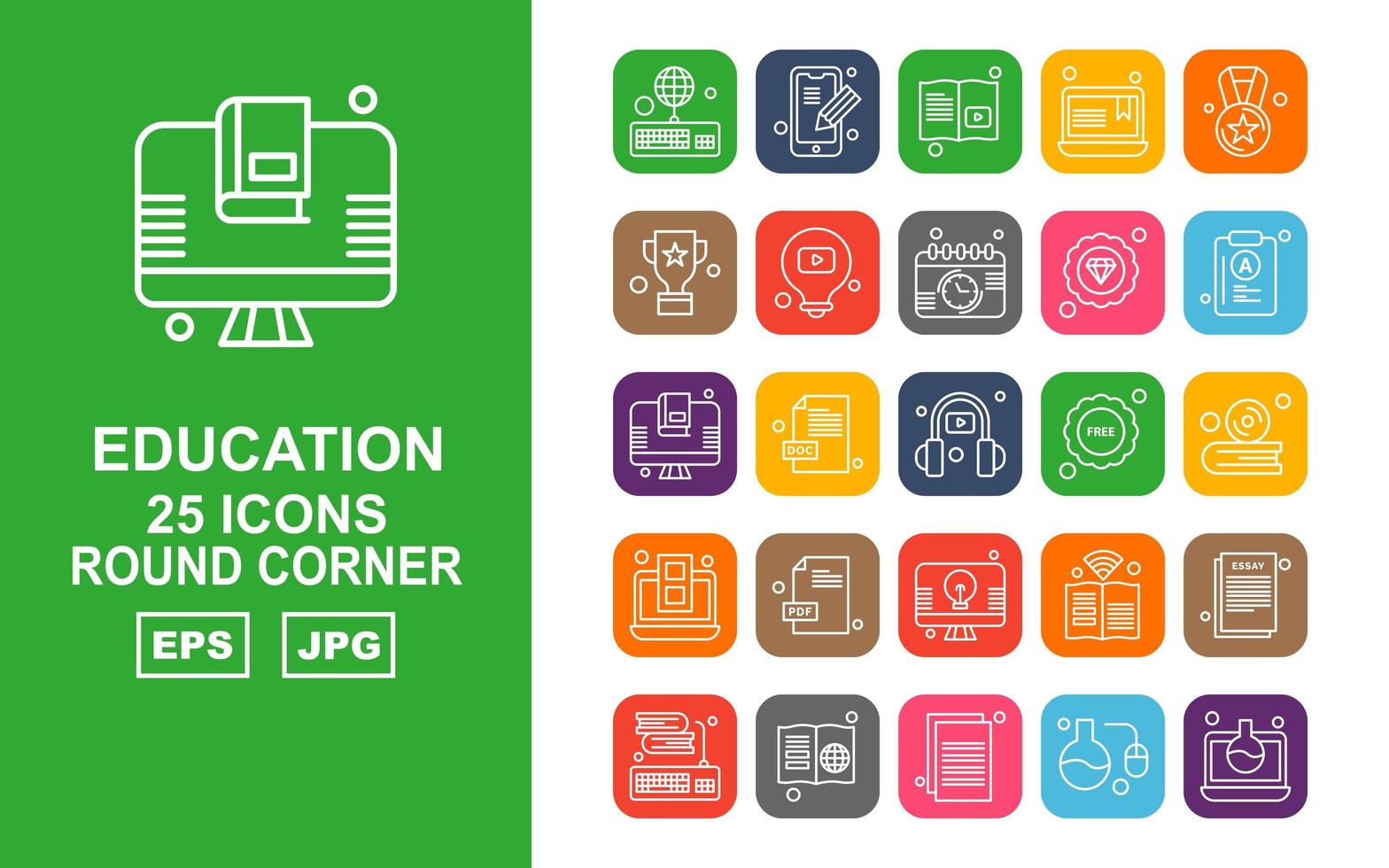 25 Premium Education Round Corner Icon Pack vektor